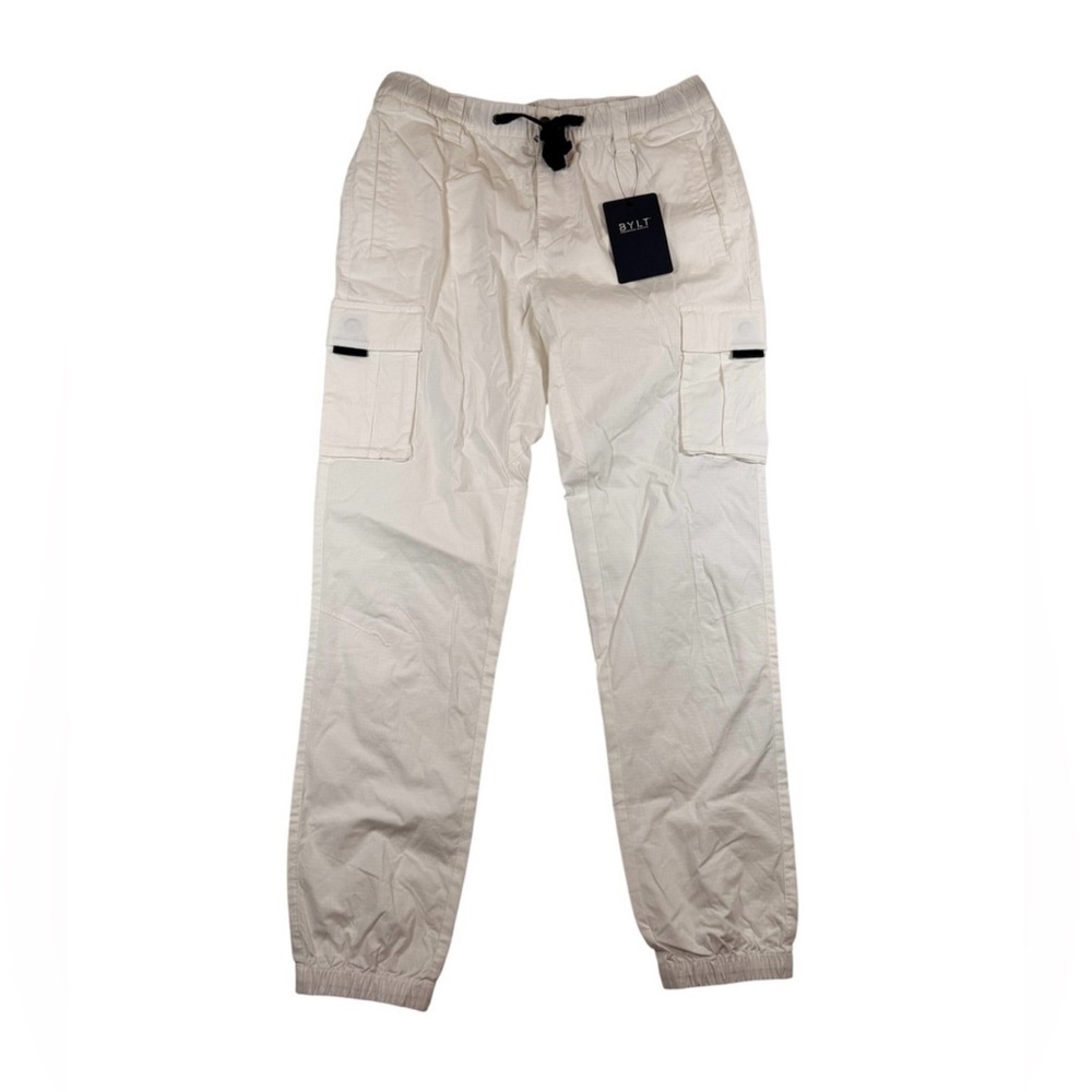 NWT BYLT Basics Division Jogger Cargo  Men's Sz Large White Ripstop Drawstrings